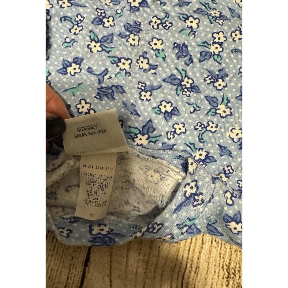 Vintage Snow White and the Seven Dwarfs Blue Floral Vibrant T-Shirt Sz 3T TubB8